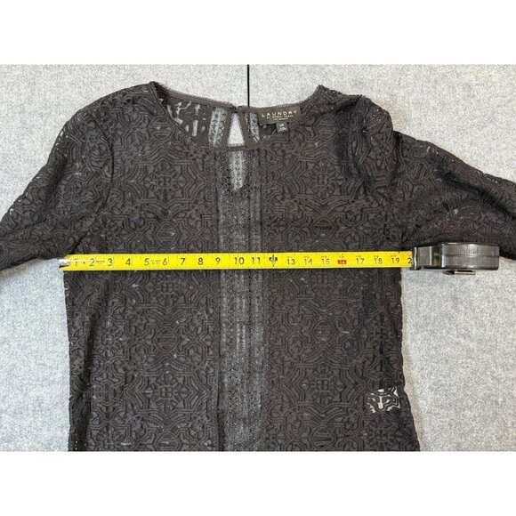 Laundry By Shelli Segal Lace Top Women's L Black Floral Keyhole Back Round Neck - Picture 2 of 6